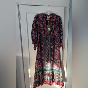 FARM Rio Teal Dress with Pink and Gold Floral Print